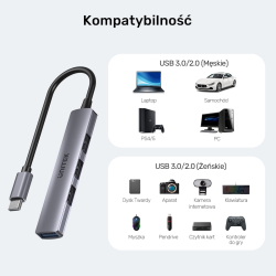 Unitek Hub USB-C do 1x USB-A 5 Gbps, 3x USB-A 2.0, aluminium
