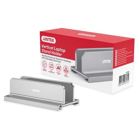 Unitek stojak na laptopa, pionowy, aluminium, srebrny