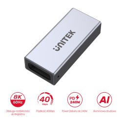 Unitek czarny łącznik beczka USB-C (F) - USB-C (F) 8K 60Hz 40Gbps 240W