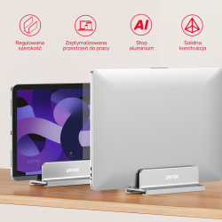 Unitek stojak na laptopa, pionowy, aluminium, srebrny