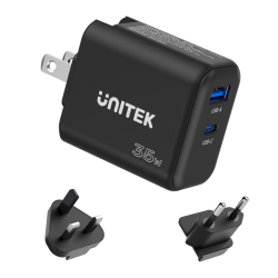 Unitek czarna ładowarka sieciowa GaN PD 35W USB-C + USB-A, EU, UK