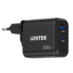 Unitek czarna ładowarka sieciowa GaN PD 35W USB-C + USB-A, EU, UK
