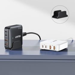 Unitek czarna ładowarka biurkowa GaN 70W 2xUSB-A 2xUSB-C