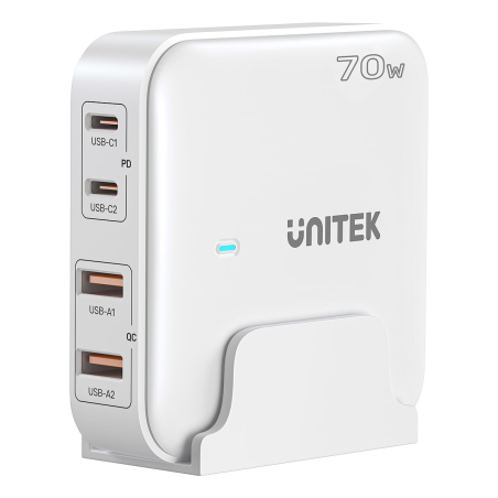 Unitek biała ładowarka biurkowa GaN 70W 2xUSB-A 2xUSB-C