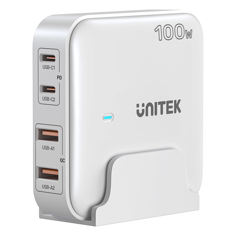 Unitek biała ładowarka biurkowa GaN 100W 2xUSB-A 2xUSB-C