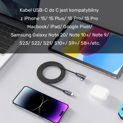 Unitek czarny przewód kabel USB-C kątowy 90 stopni PD 100W 5m