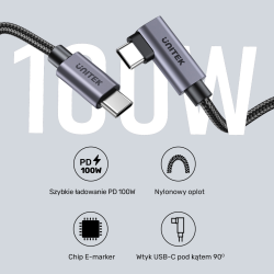 Unitek czarny przewód kabel USB-C kątowy 90 stopni PD 100W 5m