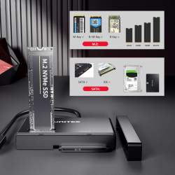 Unitek Mostek USB-C na dyski SSD HDD 2,5" i 3,5" - SATA i M.2 MVMe + zasil
