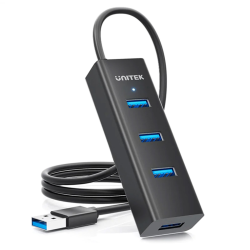Unitek czarny aktywny hub USB-A 3.1 5Gbps na 4 porty USB-A, kabel 120cm