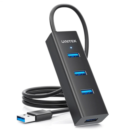 Unitek czarny aktywny hub USB-A 3.1 5Gbps na 4 porty USB-A, kabel 120cm
