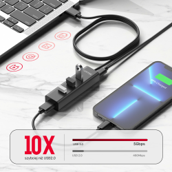 Unitek czarny aktywny hub USB-A 3.1 5Gbps na 4 porty USB-A, kabel 120cm