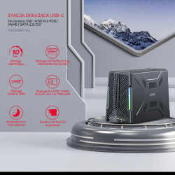 Unitek Stacja dokująca, 1x dysk M.2 NVMe, 1x dysk SATA, USB-C 10 Gbps