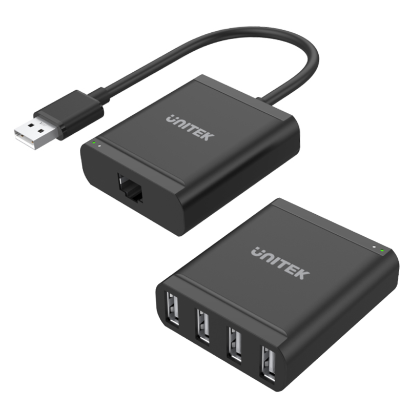Unitek Y-2516 czarny przedłużacz USB 2.0 po skrętce lan na 4x USB. Max 60m