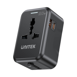 Unitek czarna szybka ładowarka podróżna EU/US/UK/AUS PD 20 W GaN