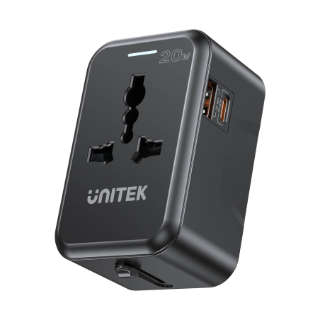 Unitek czarna szybka ładowarka podróżna EU/US/UK/AUS PD 20 W GaN