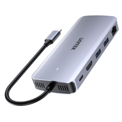 Unitek aktywny Hub USB-C 10 Gbps, obudowa na dysk M.2, HDMI, PD 100W, LAN