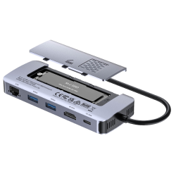 Unitek aktywny Hub USB-C 10 Gbps, obudowa na dysk M.2, HDMI, PD 100W, LAN
