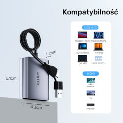 Unitek Adapter USB/C/A na 2x HDMI FullHD 1080p, 60Hz MST
