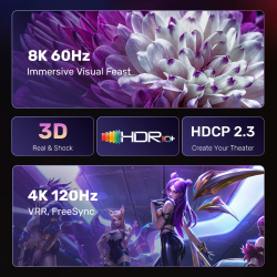 Unitek Kabel DisplayPort 1.4 do HDMI 2.1 8K 60Hz 4K 120Hz 1,8m HDCP 2.3 HDR