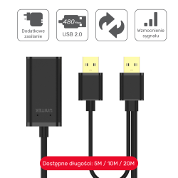 Unitek Y-278 czarny przedłużacz, wzmacniacz sygnału USB 2.0 10M