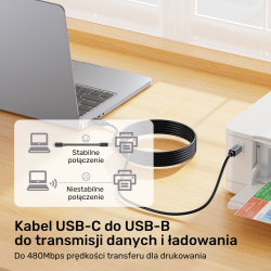 Unitek kabel do drukarki USB C na USB B 2.0 czarny 1m