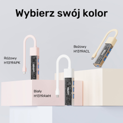 Unitek hub dwukierunkowy USB C/USB A 5Gbps, 4x USB A różowy