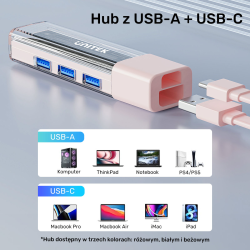 Unitek hub dwukierunkowy USB C/USB A 5Gbps, 4x USB A kremowy