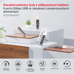 Unitek hub dwukierunkowy USB C/USB A 5Gbps, 4x USB A biały