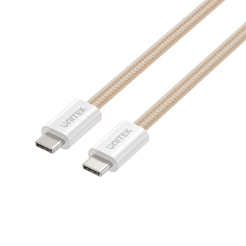 Unitek Kabel w oplocie zwijany magnetycznie USB C PD 100W beżowy 1m