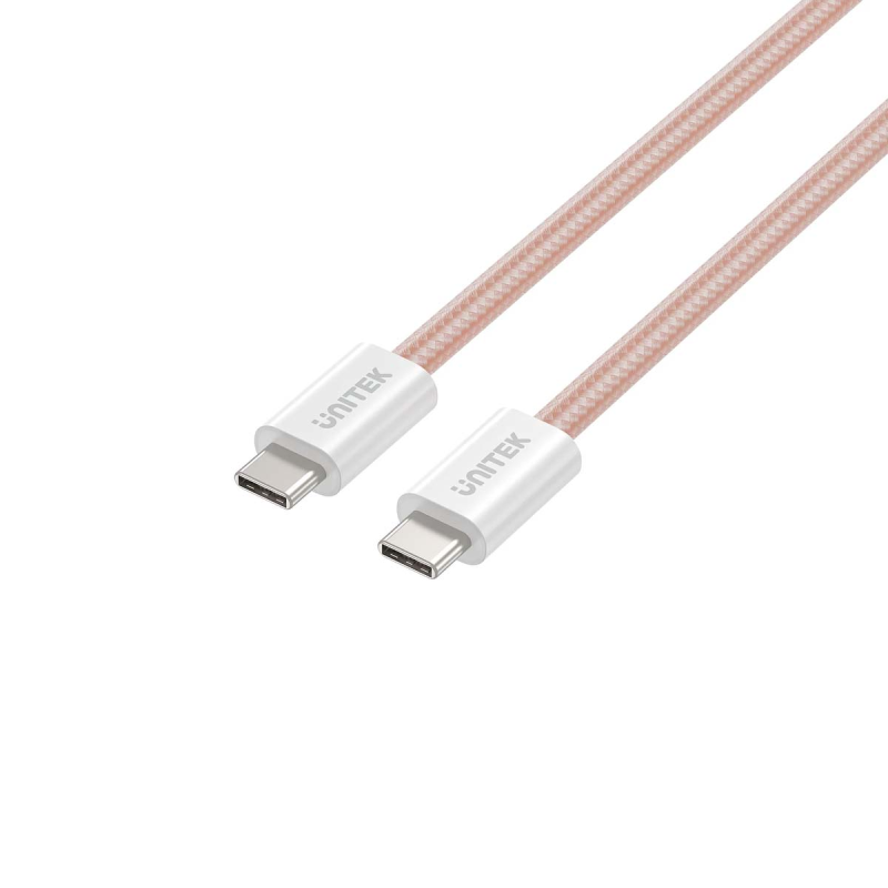 Unitek Kabel w oplocie zwijany magnetycznie USB C PD 100W różowy 1m