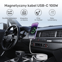 Unitek Kabel w oplocie zwijany magnetycznie USB C PD 100W biały 1m