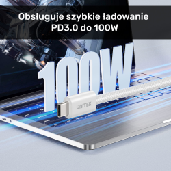 Unitek Kabel w oplocie zwijany magnetycznie USB C PD 100W beżowy 1m