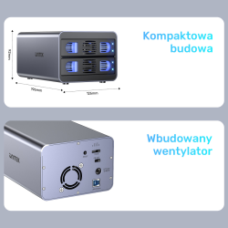 Unitek Obudowa RAID do dysku SATA 2.5"/3.5" - 4 tryby, 40TB, 5Gb/s
