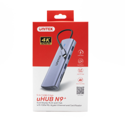 Unitek Hub 9w1 USB C Gigabit Ethernet HDMI VGA 3xUSB A czytnik kart PD 100W