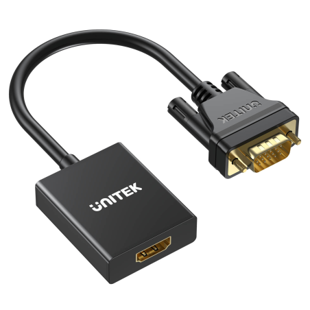 Unitek Adapter VGA na HDMI FullHD 1080p 60 Hz, czarny 15cm plug&play