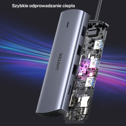 Unitek Hub 9w1 USB C Gigabit Ethernet HDMI VGA 3xUSB A czytnik kart PD 100W