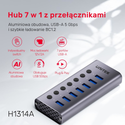 Unitek Hub USB A 3.0 7w1, 5Gbps z przełącznikami portów