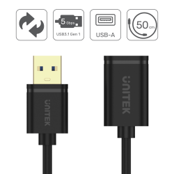 Unitek czarny kabel przewód przedłużacz USB 3.0 AM-AF 50cm, pozłacany