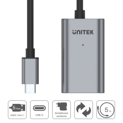 Unitek U304A czarny przedłużacz, wzmacniacz sygnału USB-C na USB(A) 5M