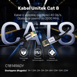 Unitek kabel Ethernet RJ-45 LAN, patchcord cat.8 (S/FTP), przewód sieciowy 2m