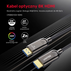 Unitek Kabel optyczny HDMI 2.1 AOC 8K 120Hz 5m