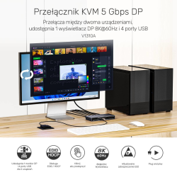 Unitek Przełącznik KVM 8K@60Hz USB 3.0 5Gbps DP