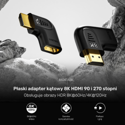Unitek Adapter kątowy płaski (2 sztuki) 8K HDMI 90 oraz 270 stopni