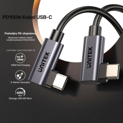 Unitek kabel USB-C do USB-C PD 100W podwójny 90 stopni, 0,5m