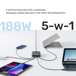 Unitek Szybka ładowarka sieciowa 2xUSB-A 3xUSB-C GAN 188W