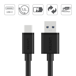 Unitek czarny kabel, przewód USB-A 2.0 do USB-C 1,5m C14067BK