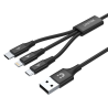 Unitek czarny kabel, przewód ładujący USB 3 w 1 12W, USBC, micro, Lightning