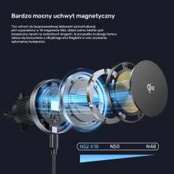 Uchwyt samochodowy Unitek  38W, Qi2