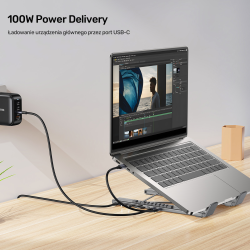 Unitek Podstawka regulowana pod laptop z hubem/HDMI/PD/SD