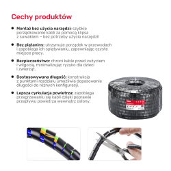 Unitek spiralny organizer na kable, 50 metrów, 22 mm średnicy, czarny